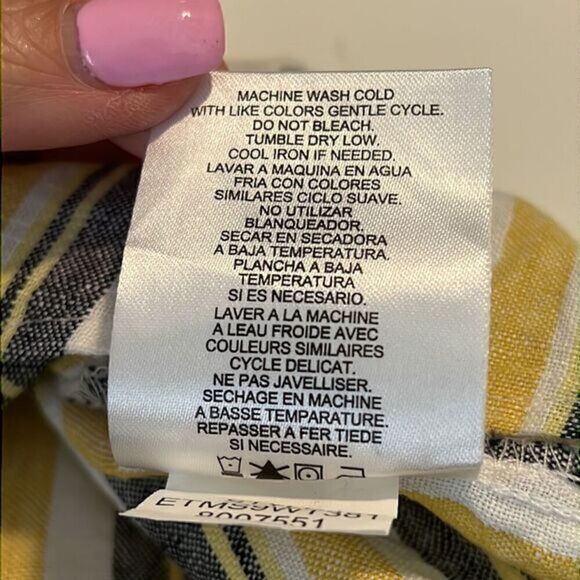 Ellen Tracy Linen Front Tie Button Down Collar Stripe Top Women's Size L - Picture 12 of 16